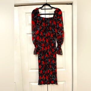 Floral midi. Sheer sleeves. Figure hugging. Size small..